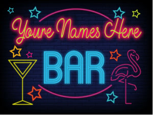 Personalised Bar Sign METAL Plaque Eighties Neon Cocktail Style Pub 80s