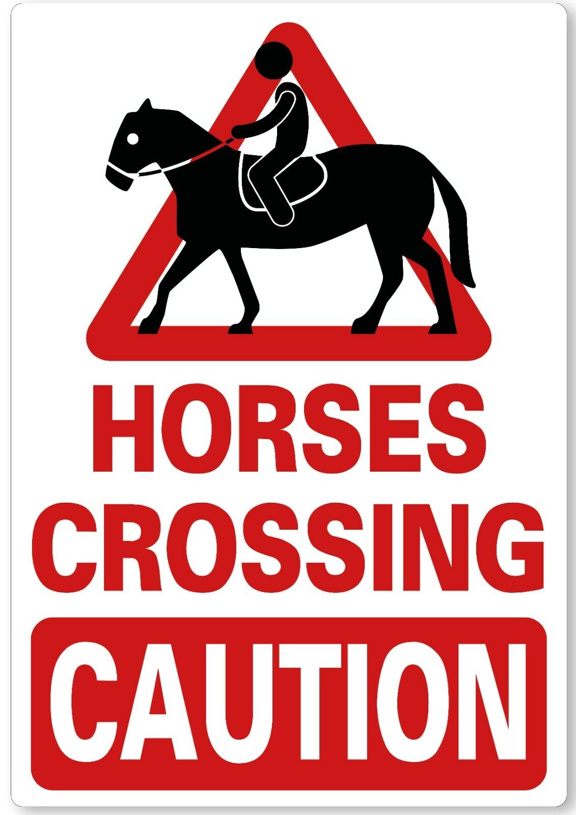 METAL SIGN Horses crossing CAUTION Red White