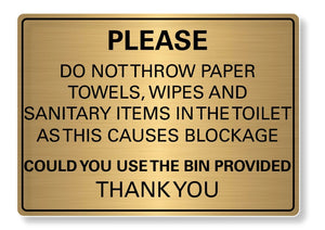 METAL SIGN Please do not throw paper towels Waterproof Silver Gold