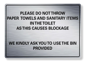 METAL SIGN Please do not throw paper towels Waterproof Silver Gold