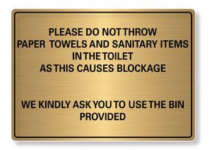 METAL SIGN Please do not throw paper towels Waterproof Silver Gold