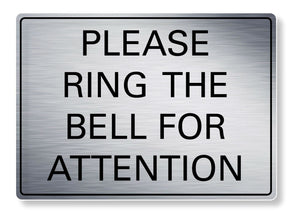 METAL SIGN Please ring the bell for Attention Metal Waterproof Silver Gold