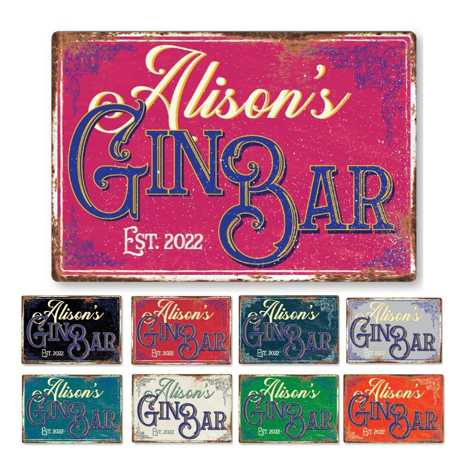 Gin bar signs personalised metal man cave garage shed gift kitchen garden