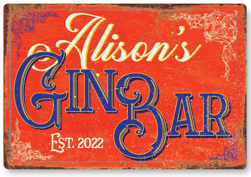 Gin bar signs personalised metal man cave garage shed gift kitchen garden