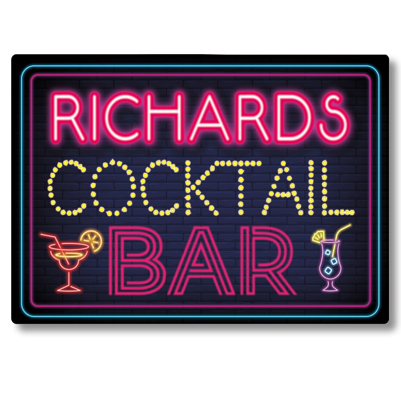 Personalised Bar Sign METAL Plaque Neon Style Cocktail Pub Mancave Prosecco Beer